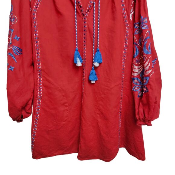 Aurie L'Atelier Red Embroidered Dress W/Missing String + Tassel No Size/Fabric - Picture 4 of 11